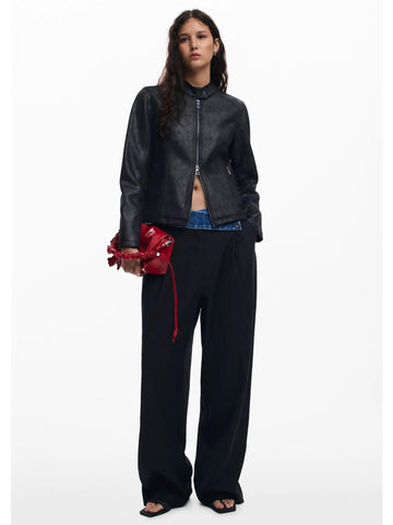 Desigual Giacca Donna Effetto Pelle Combinata Nera