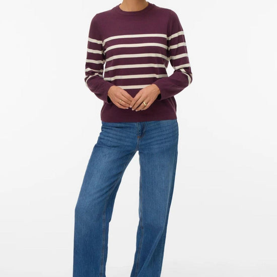 Vero Moda Pullover Donna Saba Bordeaux Strisce Bianche 10309324 Winetasting BIRCH VERO MODA 