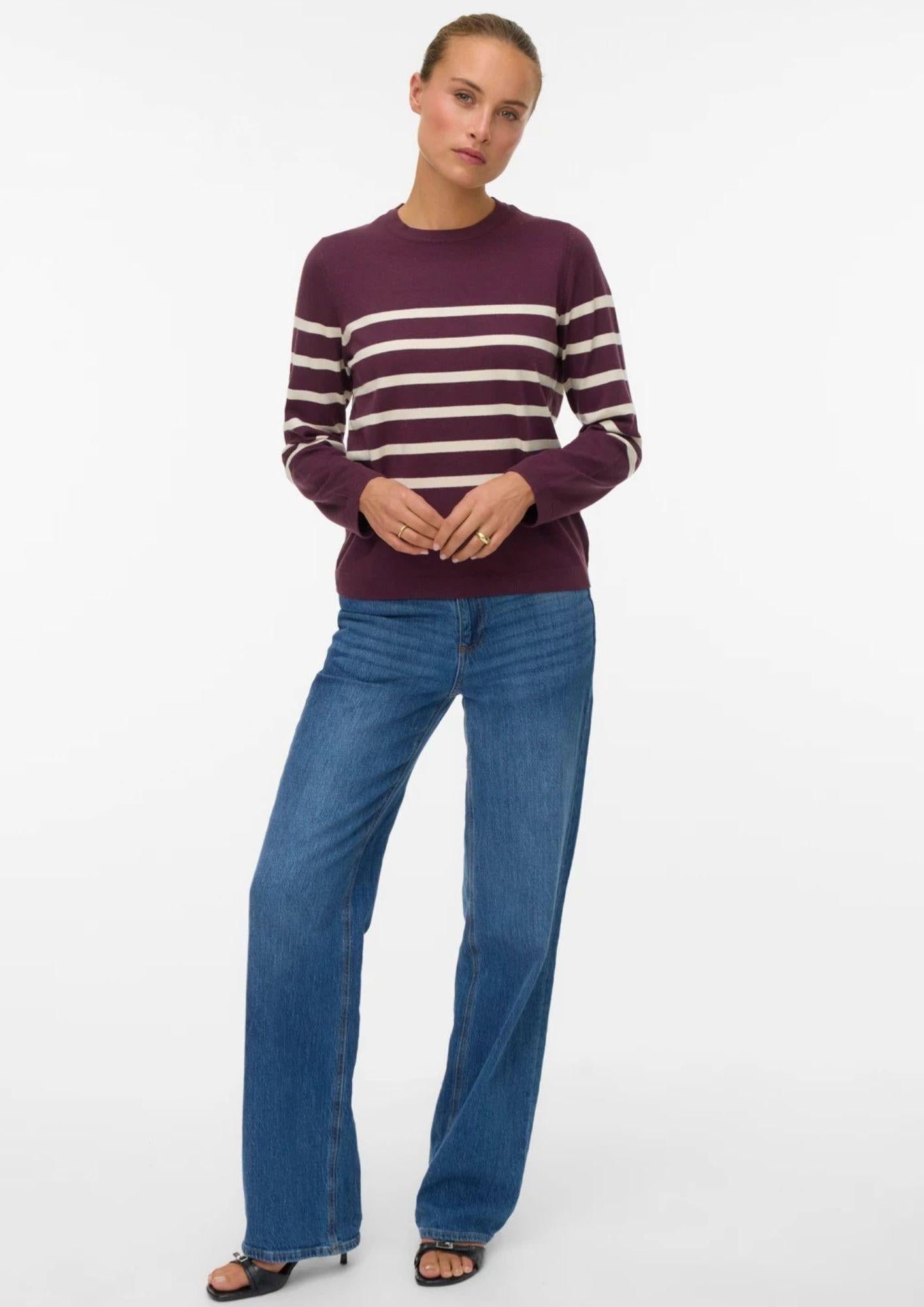 Vero Moda Pullover Donna Saba Bordeaux Strisce Bianche 10309324 Winetasting BIRCH VERO MODA 