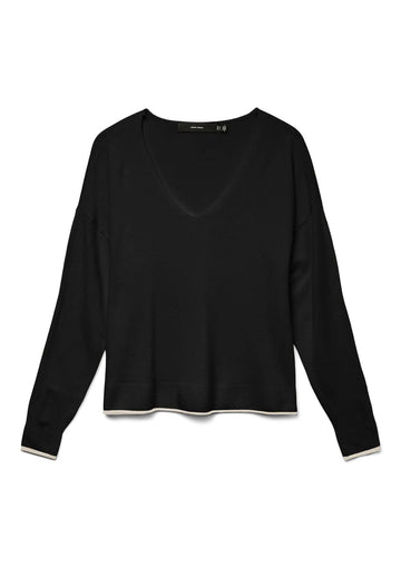 Vero Moda Maglione Donna Breeze Nero con Dettagli Bianchi