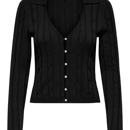 Cardigan Donna Only Meddi Nero 15352102 Black White Pearl Button ONLY 
