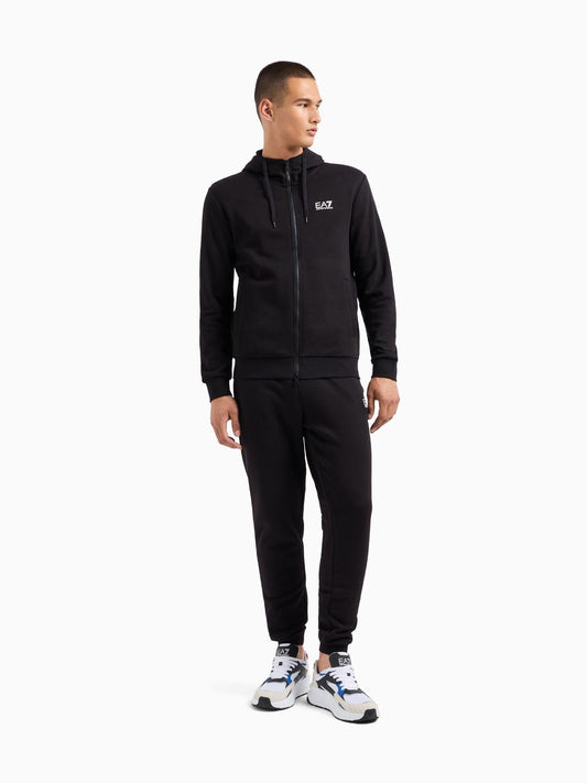 EA7 Emporio Armani Men's Core Identity Tracksuit with Hood in Black Cotton Blend