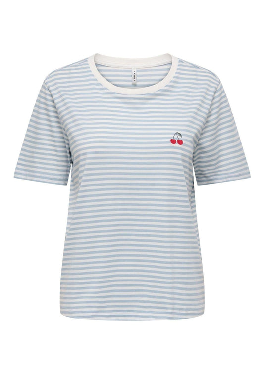 Only - Women's Happy White and Blue T-Shirt