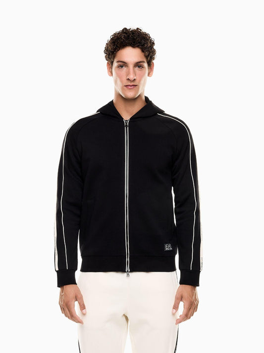 EA7 Emporio Armani Felpa con cappuccio e zip Logo Series in misto cotone Uomo Nero