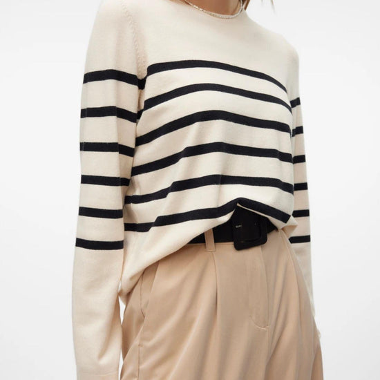 Vero Moda Maglione Donna Saba Bianco Panna A Righe Nere 10309324 Birch BLACK VERO MODA 