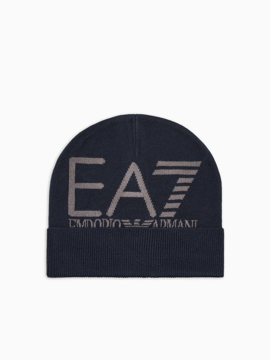 EA7 Emporio Armani Beanie Visibility con maxi logo EA7 Blu