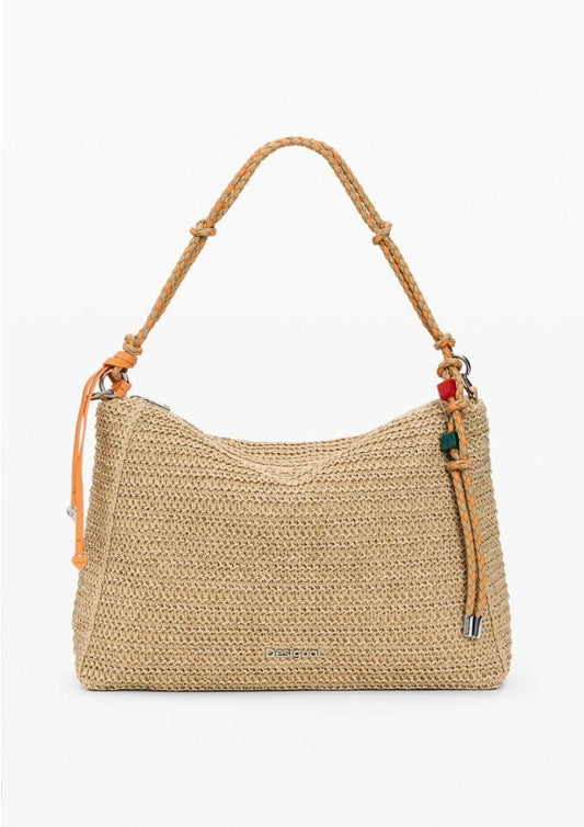 Desigual - Women's Bag Half Logo Raffia Leiria Beige