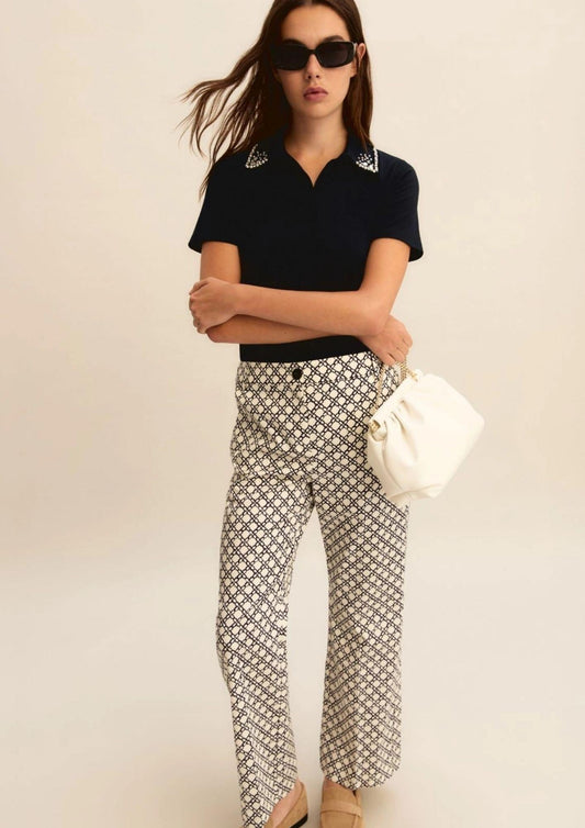 Emme Marella Women's Trousers Emmclassi White Wool Geometric Pattern