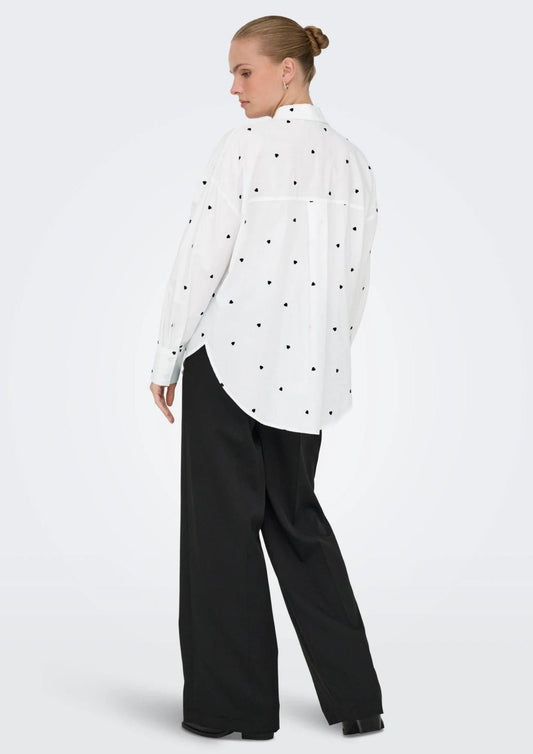 Jacqueline De Yong Women's Shirt Nelly White Black Hearts