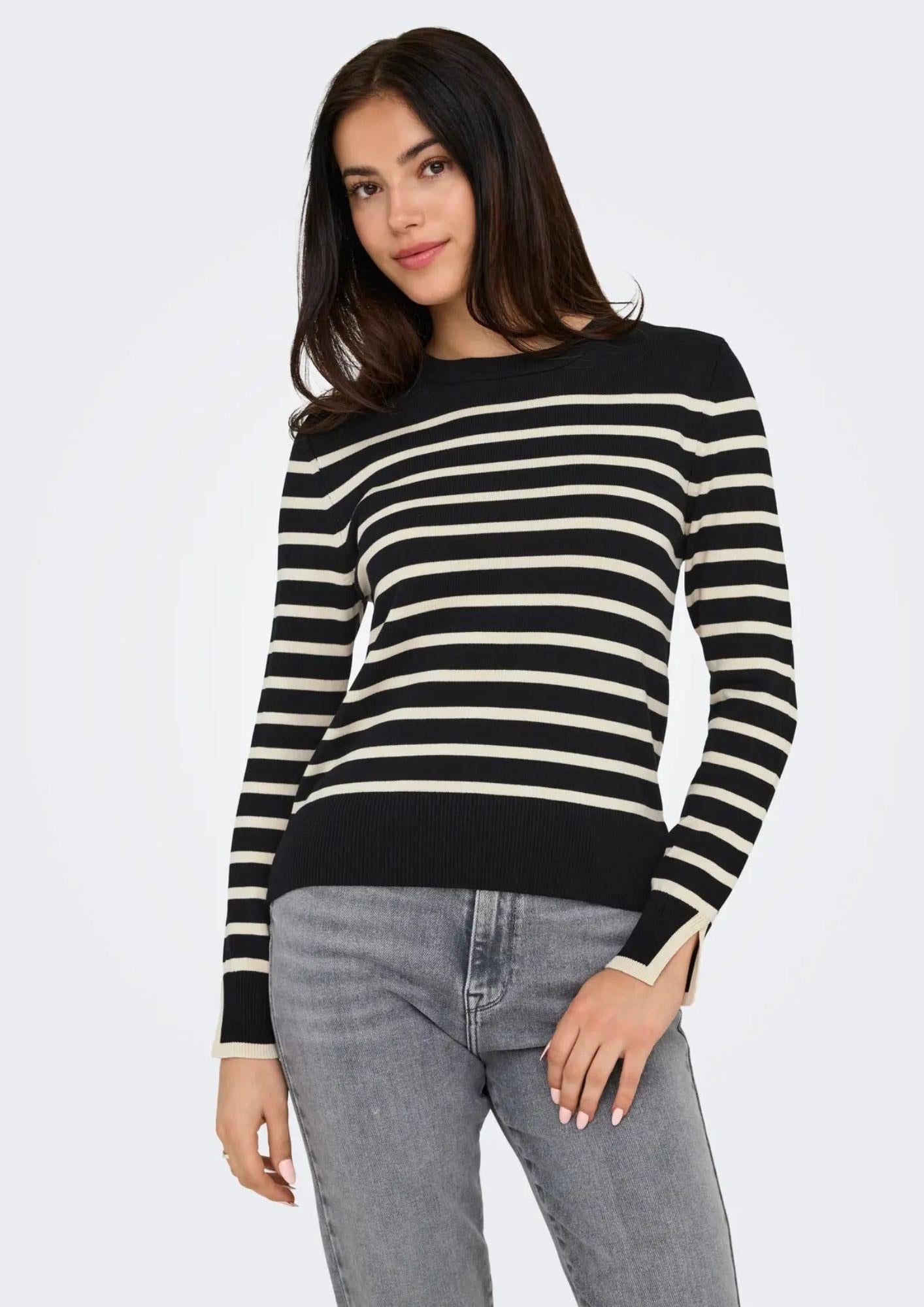 Only Onlkalana Pullover Donna Nero e Bianco 15331331 Black Whitecap Grey ONLY 