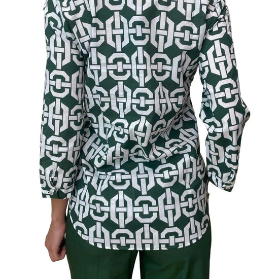 Emme Marella Camicia Donna Accolto Verde Fantasia Geometrica 2515111132200 001 EMME MARELLA 