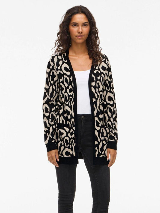 Vila Cardigan Donna Tif Animalier Nero