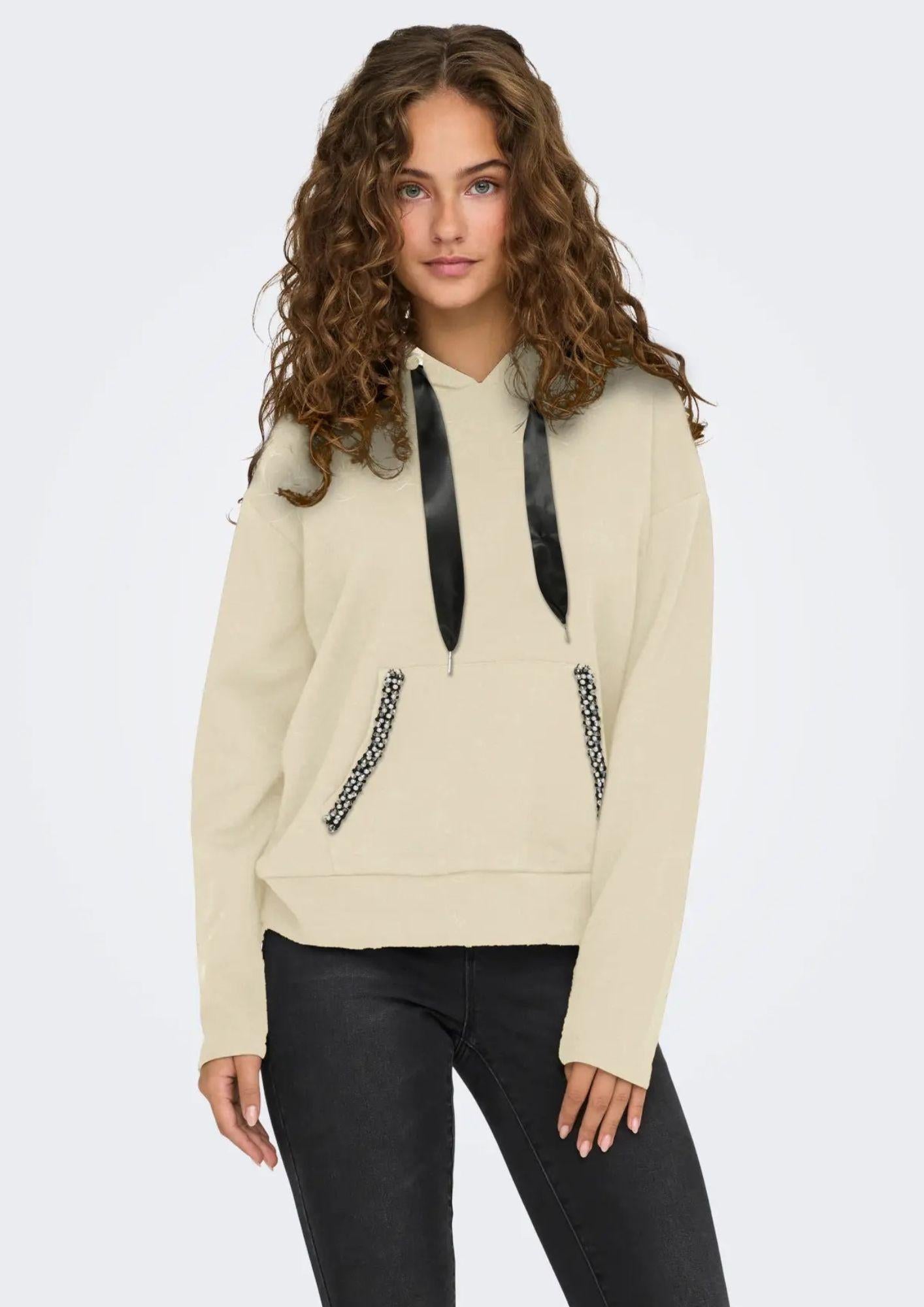 Felpa Donna Only Onlfancy Beige 15303838 Birch Pearls on pocket ONLY 