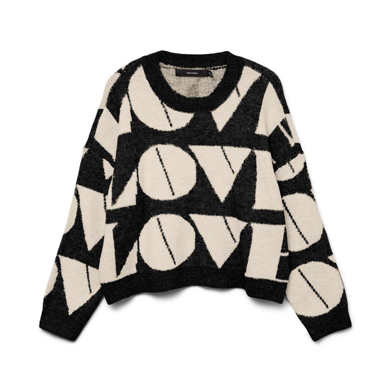 Vero Moda VMLOVE Pullover Donna Nero 10331432 Black W. BIRCH BIG LOVE VERO MODA 