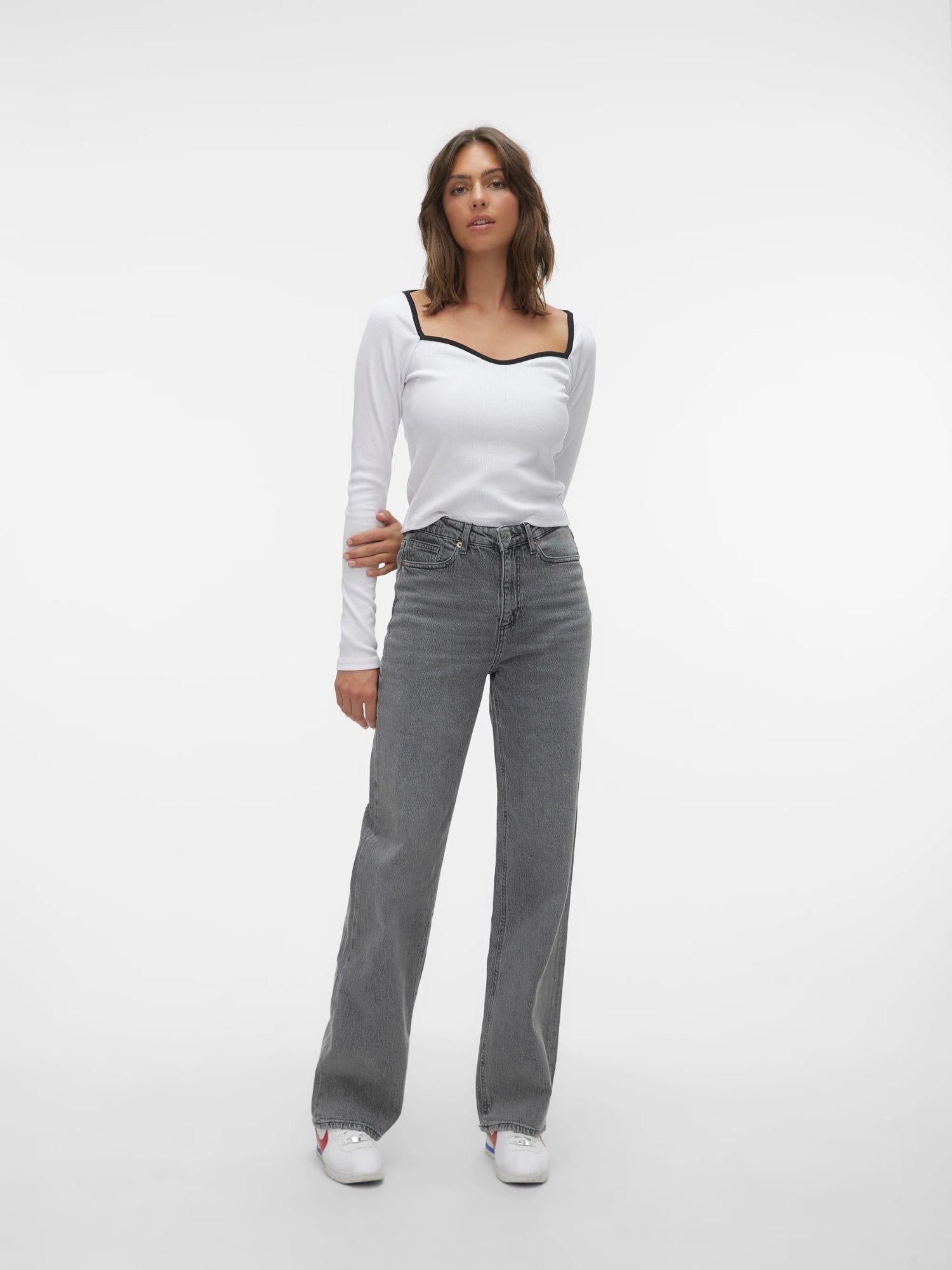 Vero Moda Jeans Donna VMTESSA a Vita Alta Wide Fit Medium Grey Denim 10287304 Medium Grey Denim VERO MODA 