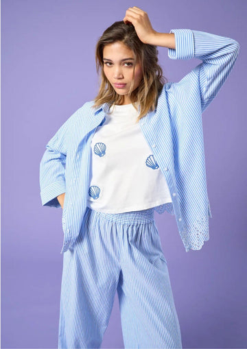 Only - Camicia Donna Graces Bianca a Righe Azzurre