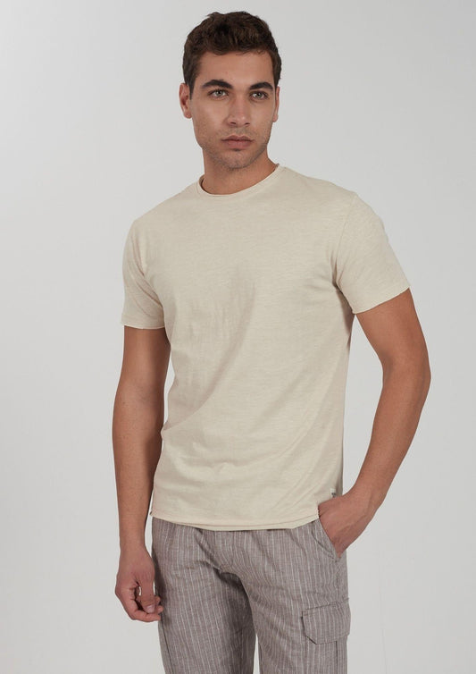 Yes Zee T-Shirt Uomo Grigio Beige Girocollo