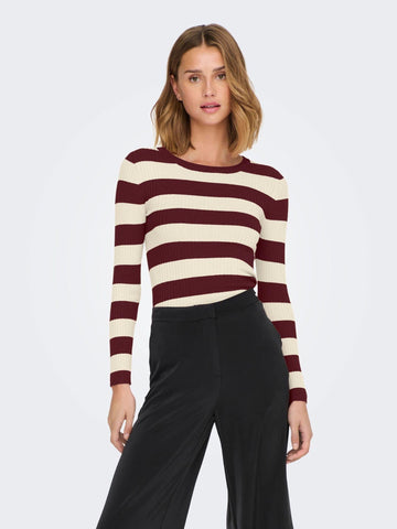 Jacqueline De Yong JDYPLUM Women's Cabernet Eggnog Stripes Pullover
