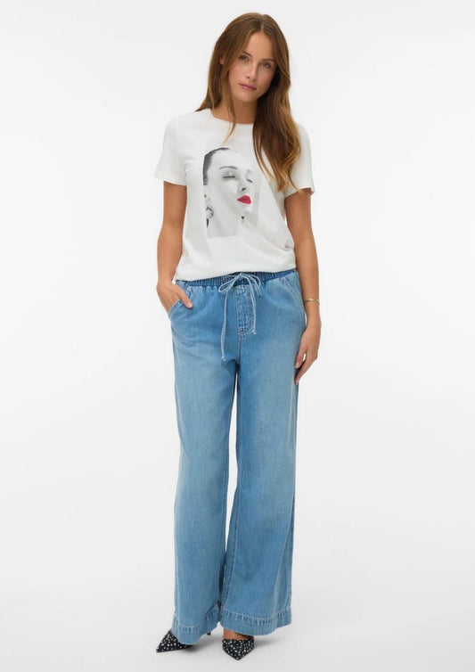 Vero Moda - Maglia Donna Jamaica Bianco con Stampa Lips