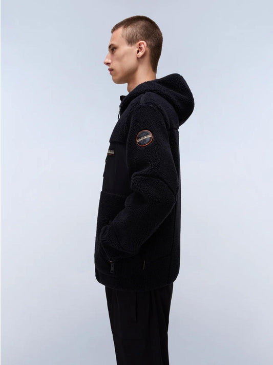Felpa in Pile con Cappuccio e Zip Yupik Uomo Nero