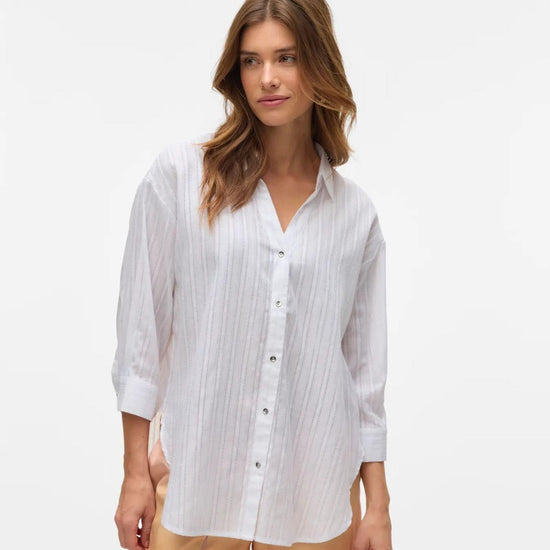 Vero Moda Camicia Donna VMOLLA Maniche 3/4 Bright White con Filo Lurex Argento 10329382 Bright White VERO MODA 