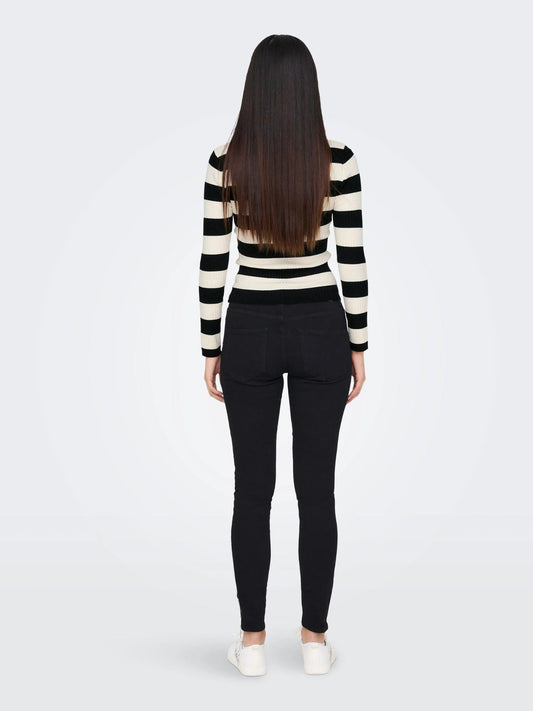 Jacqueline De Yong Women's Sweater Plum Black Eggnog Stripes