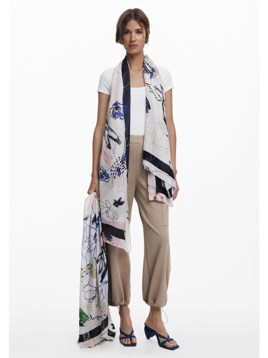 Desigual Foulard rettangolare con tratti Donna Bianco