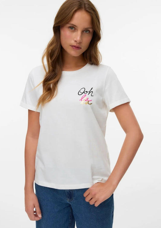 Vero Moda Women's Ikami White Top with Oh la la Print