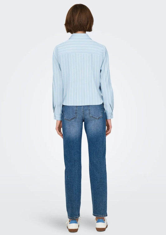 Only - Women's Lecey Blue Shirt with White Stripes