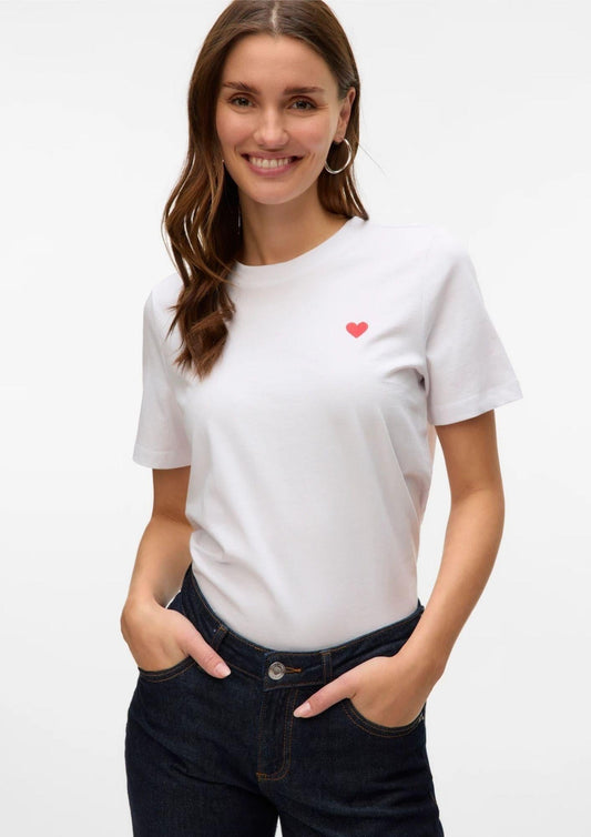 Vero Moda Women's T-Shirt Paulina White with Red Heart