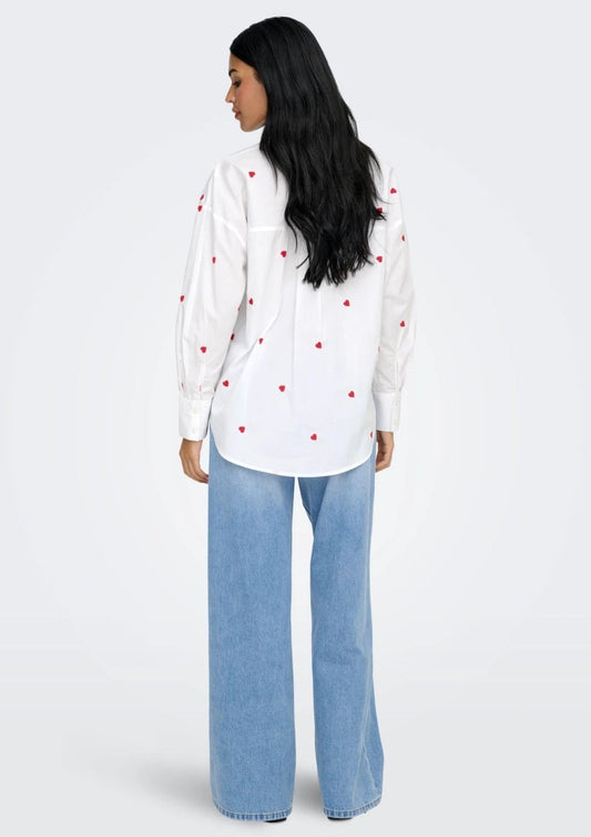 Jacqueline De Yong - Women's Nelly White Red Hearts Shirt