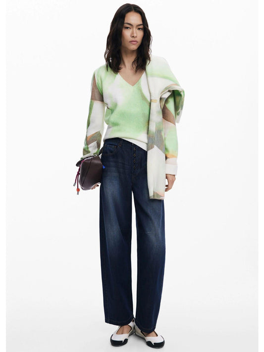 Maglione morbido con scollo a V Donna Verde