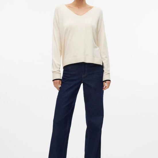 Vero Moda Maglione Donna Breeze Bianco Panna Con Dettagli Neri 10311090 Birch W. BLACK CONTRAST VERO MODA 
