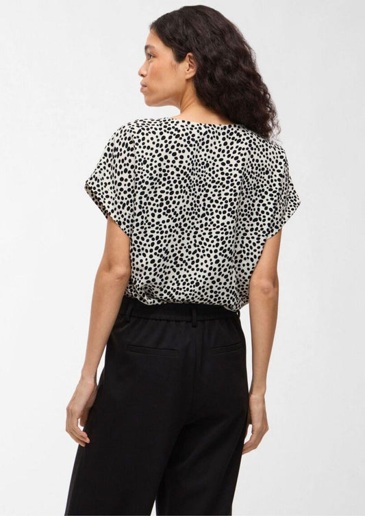 Vila - Women's White T-Shirt with Black Polka Dots