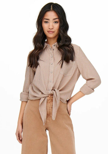 Only Camicia Donna Lecey Marrone Linee Bianche