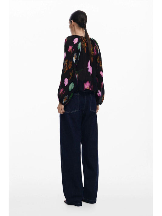 Blusa a fiori Donna Nero