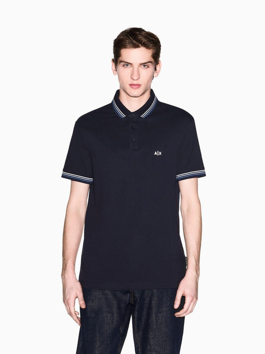 Armani Exchange - Men's Navy Blue Polo Shirt in Breathable Cotton Piqué