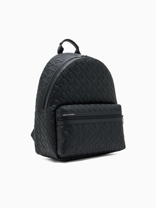 Armani Exchange Backpack with Allover Logo in Recycled Fabric ASV Black