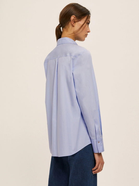 Emme Marella Valda Women's Poplin Shirt with Pearl and Rhinestone Details, Light Blue