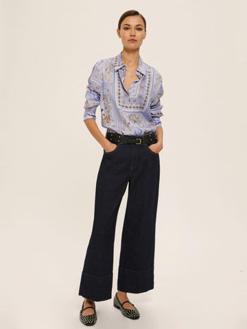 Emme Marella Women's Printed Viscose Twill Shirt, Brunico, Light Blue