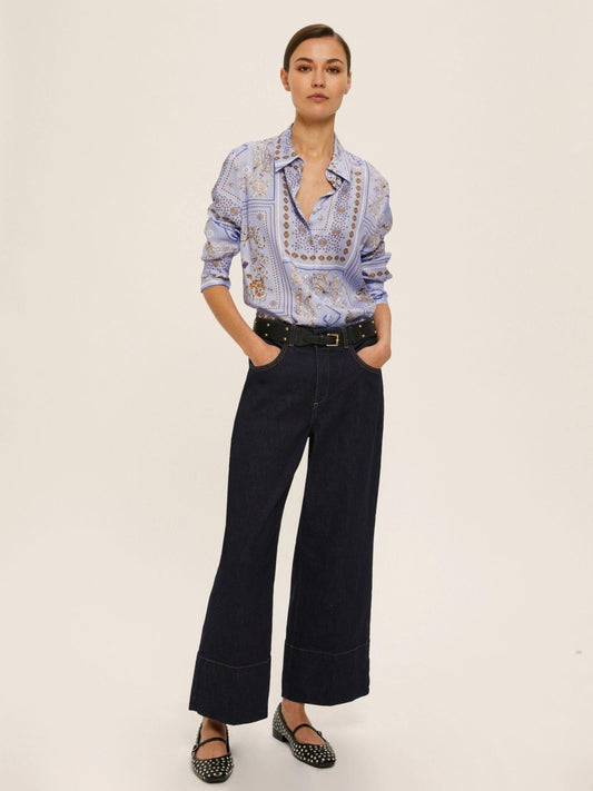 Emme Marella Women's Printed Viscose Twill Shirt, Brunico, Light Blue