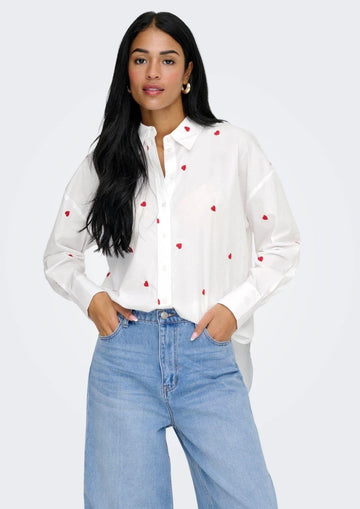 Jacqueline De Yong - Camicia Donna Nelly Bianca Cuori Rossi