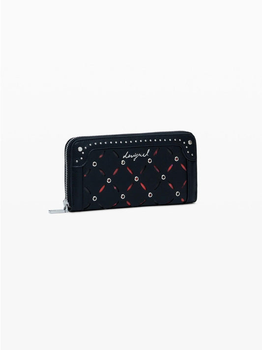 Women's Large Black Studded Perforated Wallet