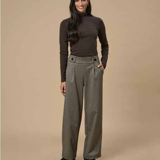 Jacqueline De Yong JDYGEGGO Wide Leg Fit Pantaloni Donna Cobblestone 15242797 Cobblestone MINI CHECK JACQUELINE DE YONG 