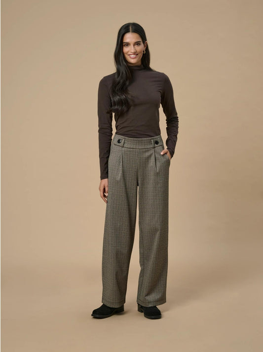 Jacqueline De Yong JDYGEGGO Wide Leg Fit Pantaloni Donna Cobblestone 15242797 Cobblestone MINI CHECK JACQUELINE DE YONG 