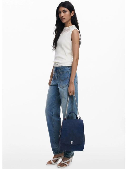 Zaino con patta piccola incisa Donna Blu