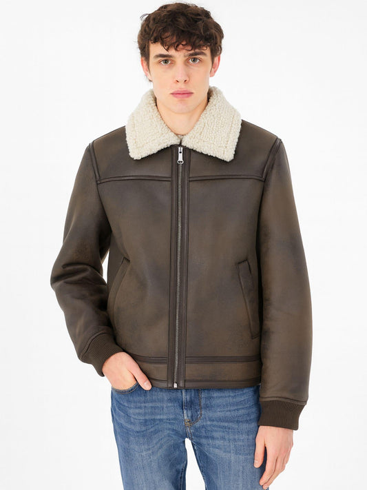 MClassics Men's Brown Shearling Aviator Winter Jacket