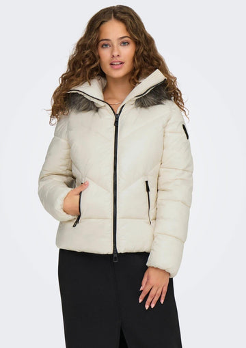 Only Women's Onlfever Winter Jacket White