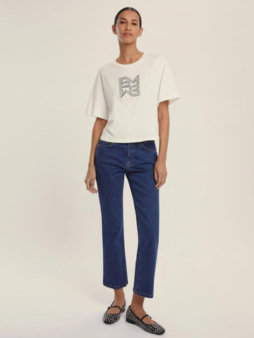 Emme Marella Women's Jersey T-Shirt with Crystals Micaelabis Cream Silver