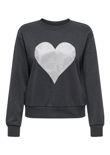Jaqueline De Yong Felpa Donna Paris Grigia 15221015 Phantom SILVER HEART JACQUELINE DE YONG 